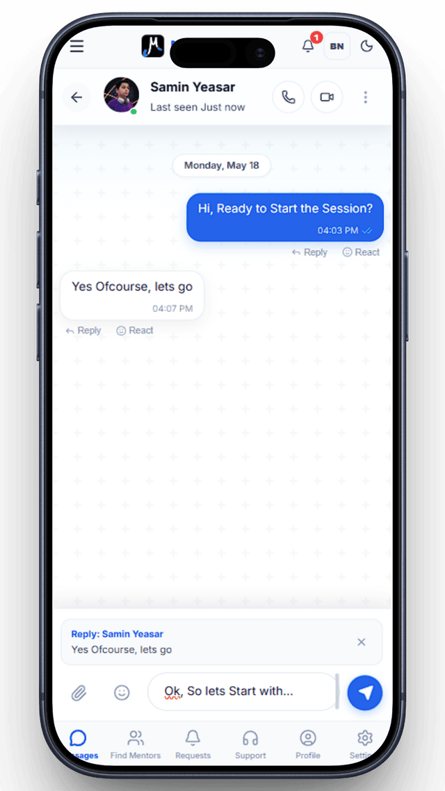 MentorMind mentorship platform chat interface