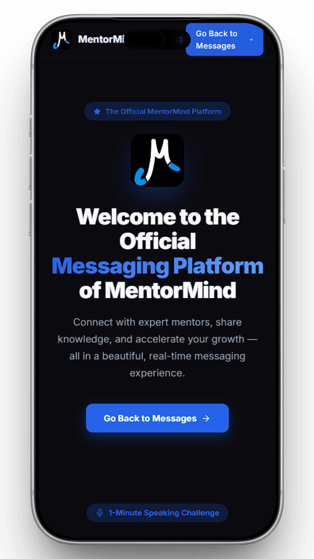 MentorMind app screenshot showing messaging and mentor tools